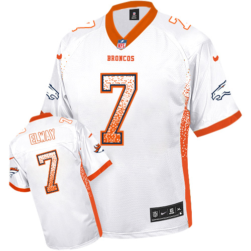 Men's Elite John Elway Nike Jersey White - #7 Drift Fashion NFL Denver Broncos